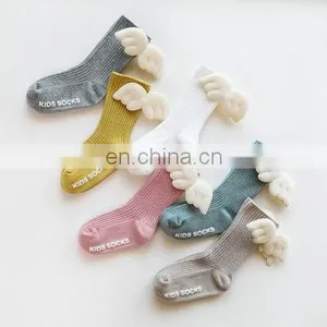 2020 Baby Girls Knee High Socks Angel Wing Summer Autumn Cotton Socks Solid Candy Color Kids Toddler Short Socks For Children thumbnail-1