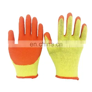 Cheap Type 10G 2Yarn Yellow Polycotton Liner Orange Latex Crinkle Coated Safety Gloves for Construction thumbnail-1