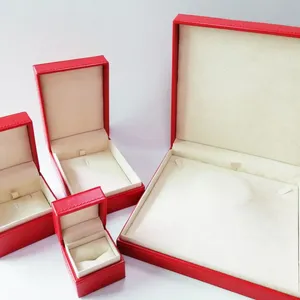 Flip Red PU Leather Jewelry Box Set Ring Bracelet Necklace Jewelry Storage Box Gift Box Set Wholesale thumbnail-1