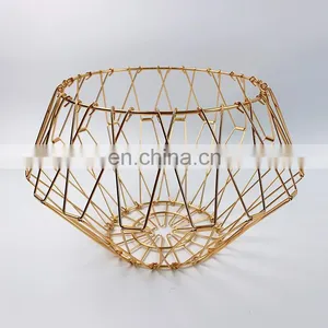 Home Storage Baskets Folding Mesh Food Clothes Gift Desk Gold Organizer Metal Wire Kitchen Fruit Baskets thumbnail-2