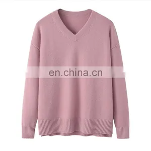 Customizable 100% Cashmere V-Neck Pullover High Quality Knitted Side Split Sweater Plus Size Casual for Winter & Autumn thumbnail-3