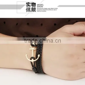 Multilayer Handmade Woven Leather Bracelet Stainless Steel Gold Boat Anchor Alloy Charms Man Anchor Bracelets thumbnail-2