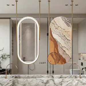 Hotel Intelligent Bathroom Mirror Hanging Rod Mirror Suspended Elliptical Washbasin Double-rod Luxury Illuminated Mirror thumbnail-3