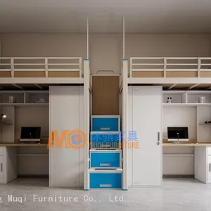 Multifunctional Metal Loft Bed With Desk, Wardrobe and Storage Staircase for Student Dormitory thumbnail-4