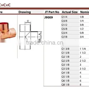 J9009 Online Shopping Best Seller Plumbing Pipe Fitting Copper Equal Tee thumbnail-2