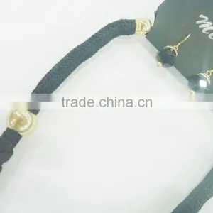 FACHION BRAIDED CORD RHINE STONE NECKLACE EARRING SET WITH BEADS PENDANTS thumbnail-3
