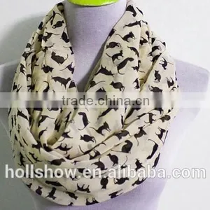 Hot Sale Cat Printed Infinity Women Fashion Chiffon Scarf thumbnail-3