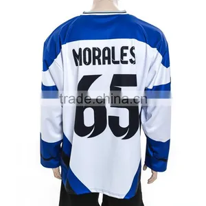 White Color Contrast Blue Color Sewing Polyester Hockey Shirts thumbnail-3