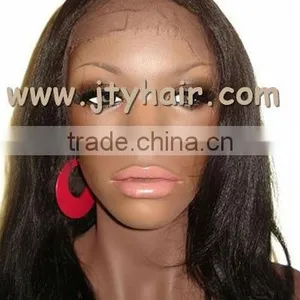 Hot Beauty Natural Hairline 20" #1 Jet Black Yaki Straight, Tangle Free 5a Peruvian Hair Lace Front Wig With Fringe thumbnail-2