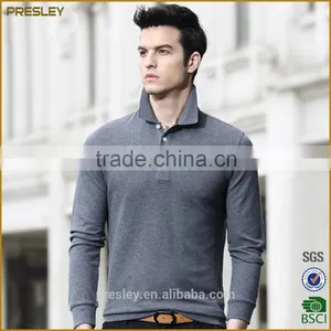 High Quality Gray Long Sleeve Slim Polo T-shirt thumbnail-1
