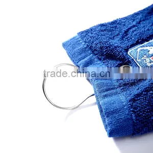 Factory Supply Customized Cotton Plain Hooks Sports Blue Golf Towel thumbnail-5