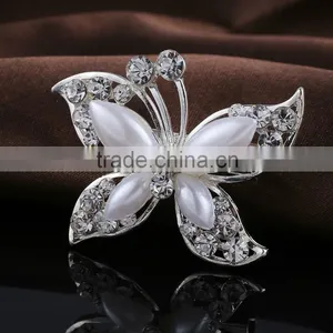 Bridal Hair Rhinestone Brooch Pins,Butterfly Brooch With Pearl thumbnail-1