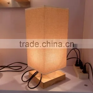Simple Small Wood Table Lamp for Bedroom, Table With Linen Lamp Shade thumbnail-1