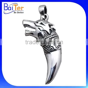 Vintage 925 Sterling Silver Mens Wolf Head Teeth Pendant Necklace Pendant thumbnail-1