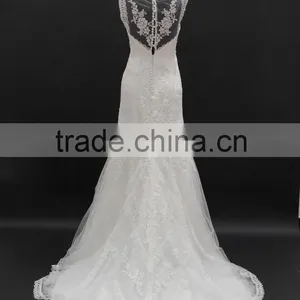 Beading Lace Trim Small A-line Wedding Dress With Two Straps thumbnail-5