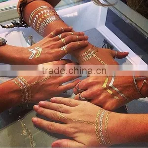 New Necklace Bracelets Tattoo Metal Silver Golden Temporary Tattoos Sticker For Adults thumbnail-3
