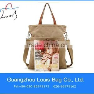 Canvas Shoulder Bag With PU Handles,blank Canvas Sling Bag,canvas Bag With Outside Pockets thumbnail-1