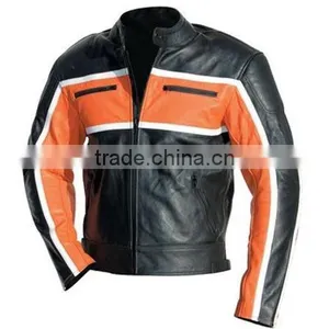 Orange/Black Motorbiker Leather Jacket Motorcycle Jacket JACKET Motorbike Jacket thumbnail-1