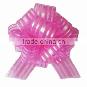 HOT SALE ! 4" Fushia Stripe Mesh Organza Ribbon Hongkong Gift Wrap Pull Bow thumbnail-1