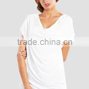V Neck Ladies t Shirt 100% Cotton High Quality Womens White T-shirt T003 thumbnail-1