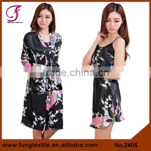 2405 Women Two-piece Set Satin Bath Robe thumbnail-1