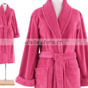 100% Polyester Purple Coral Fleece Microfiber Bathrobe for Wholesale thumbnail-3