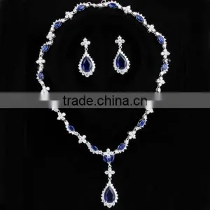 Top Design CZ Jewelry Blue Sapphire Necklace Sets 2015 Wholesale Wedding Bride Jewelry thumbnail-1