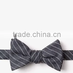 High Quality Cotton Linen Striped Large Mens Double Side Self Tie Bow Tie on Sale thumbnail-2