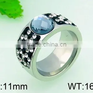 New Fashion Rings Jewelry Big Sapphire Crystal Stone Stainless Steel Ring thumbnail-1
