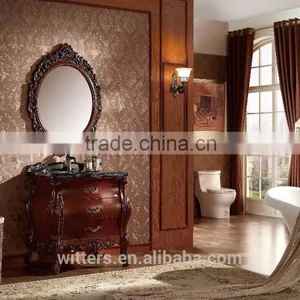 High Quality Natural Marble Antique Solid Wood Bathroom Cabinet With Apple Mirror WTS1607 thumbnail-5