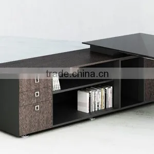 Latest Design Reasonable Price Chrome Leg Glass Executive Table With Side Cabinet(SBD-series) thumbnail-3