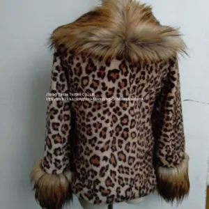 Women's Leopard Fake Fur Jgacket With Big Wool Collar, Clothin thumbnail-2