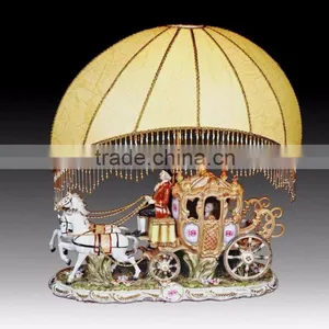 Lady Playing With Doves Ceramic Base Table Lamp, Gold Color Table Lamp thumbnail-4