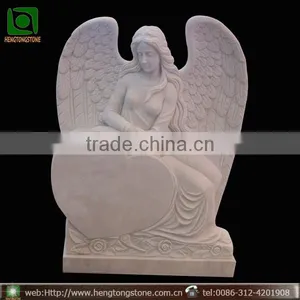 White Marble Carved Angel With Heart Design Headstone thumbnail-1