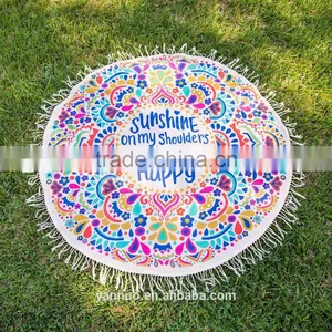Round 100% Cotton Print Tassel Beach Towel, Beach Mat Sunscreen Shawl thumbnail-2