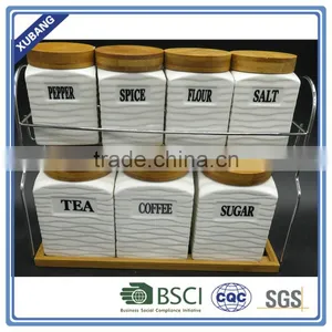 Coffee Tea Sugar Ceramic Storage Jar With Bamboo Lid thumbnail-1
