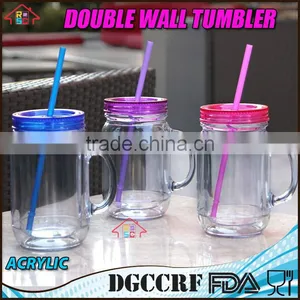 NBRSC Double Wall Insulated Plastic Jar Tumbler Mug With Striped Straws thumbnail-5