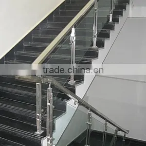 Stair Glass Railing With Double Flat Bar Post and Clear Laminated Glass YK9003 thumbnail-1