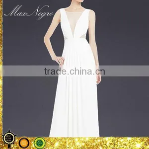 Sexy V Neck Sleeveless White Chiffon Maxi Dress on Sale thumbnail-1