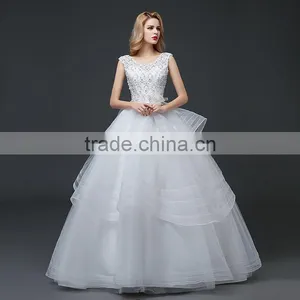 MGOO High Quality Customized Robe Marriage Wedding Dress Sleeves Empire Waist Elegant Tulle Crystal Ball Gown thumbnail-2