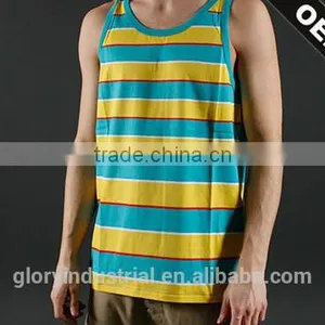100% Cotton Stripe Gym Tank Top Men thumbnail-3