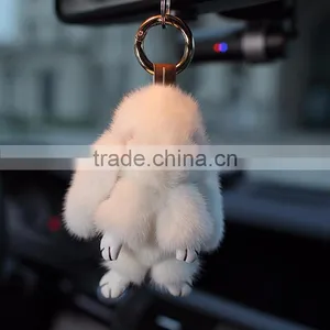 Myfur Customized Wholesale Luxury Baby Pink Mink Fur Made Rabbit Fur Key Ring thumbnail-4
