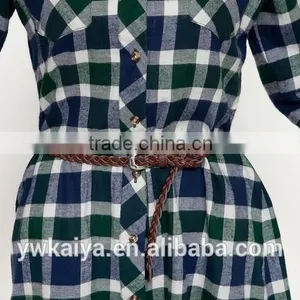 2014 New Pattern 100% Cotton Plaid Long Sleeve Long Women Blouse Office Wear thumbnail-2