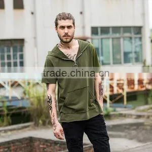 Cotton Short Sleeve Hoodie Army Greem t Shirt Men for Resale thumbnail-1