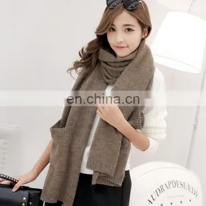 New Fashion Oem Thick Acrylic Knitted Infinity Pocket Scarf thumbnail-1