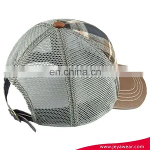 High Quality On Sale Mesh Spandex Cloth Trucker Cap With PU Leather Visor thumbnail-2