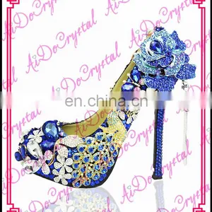 Aidocrystal Famous Brand Blue Elegant Rhinestone Peacock Wedding High Heels Fashion Evening Party High Heels for Ladies Shoes thumbnail-1