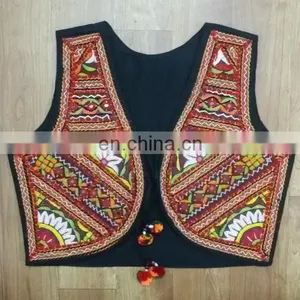 Gujarati Cotton Vintage Embroidery Ladies Vests-Waistcoats-jacket-Navratri Special Jacket-Indian Traditional Embroidered Jacket thumbnail-1