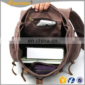 Top Quality Unisex Factory Price Outdoor Laptop Canvas Backpack Casual Daypacks Bookbags Genuine Leather Backpack thumbnail-6