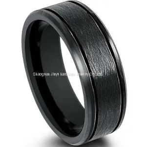 Tire Pattern Brushed Grooved Tungsten Gold Ring thumbnail-1